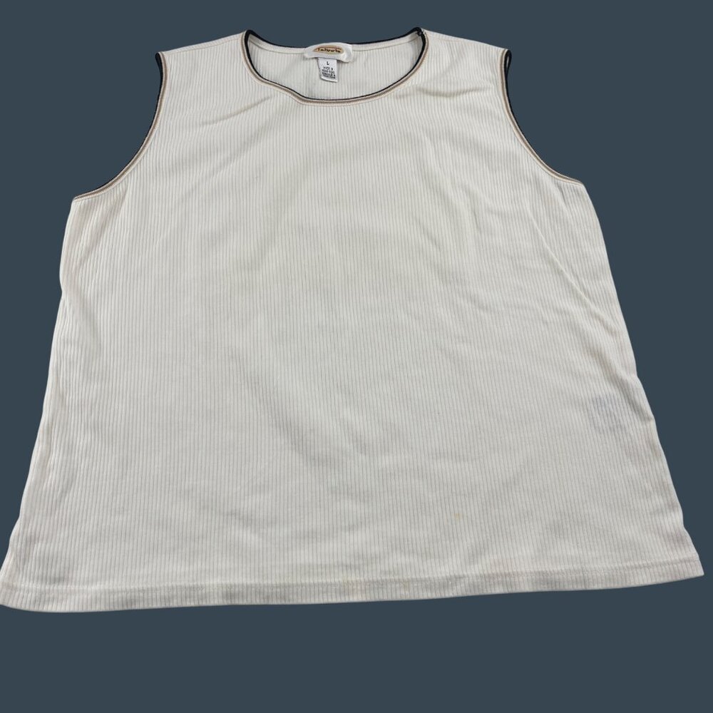 Talbots Women's Sleeveless White Ribbed Tank Top Large Cotton Y2k